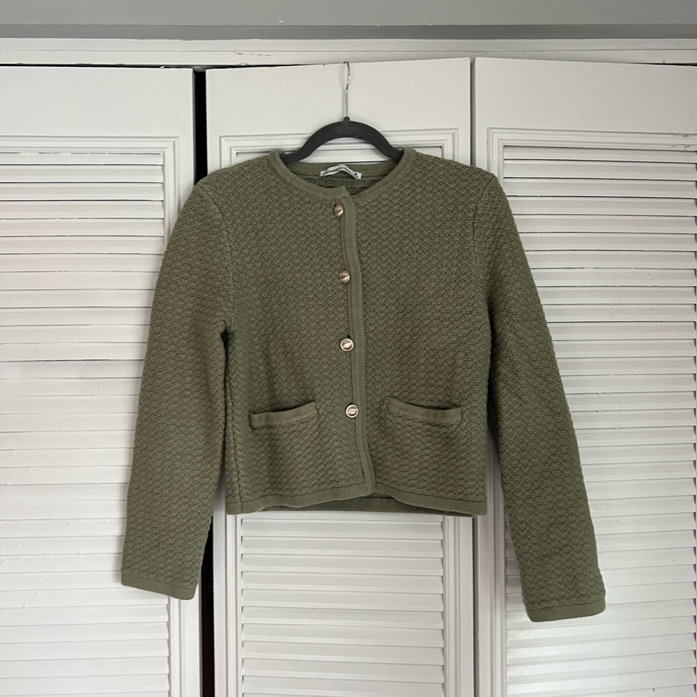 Abercrombie & Fitch Green Knit Lady Jacket with Gold Buttons